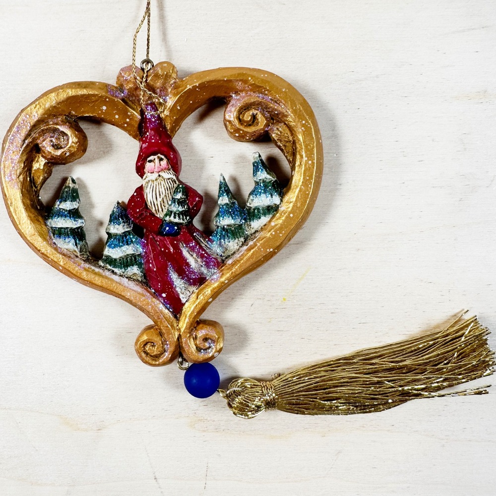 Heart with Santa Ornament‎ Midwest of Cannon Falls Pam Schifferl Trees Tassel